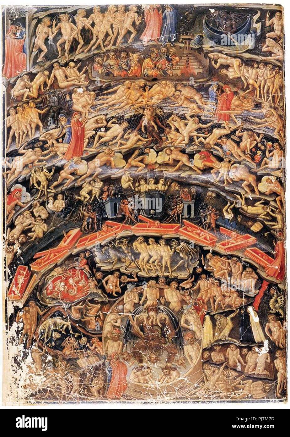 Inferno, Canto 29 : The falsifiers and forgers tormented with itching,  illustration from The Divine Comedy by Dante Alighieri, 1885 (digitally  coloured engraving)