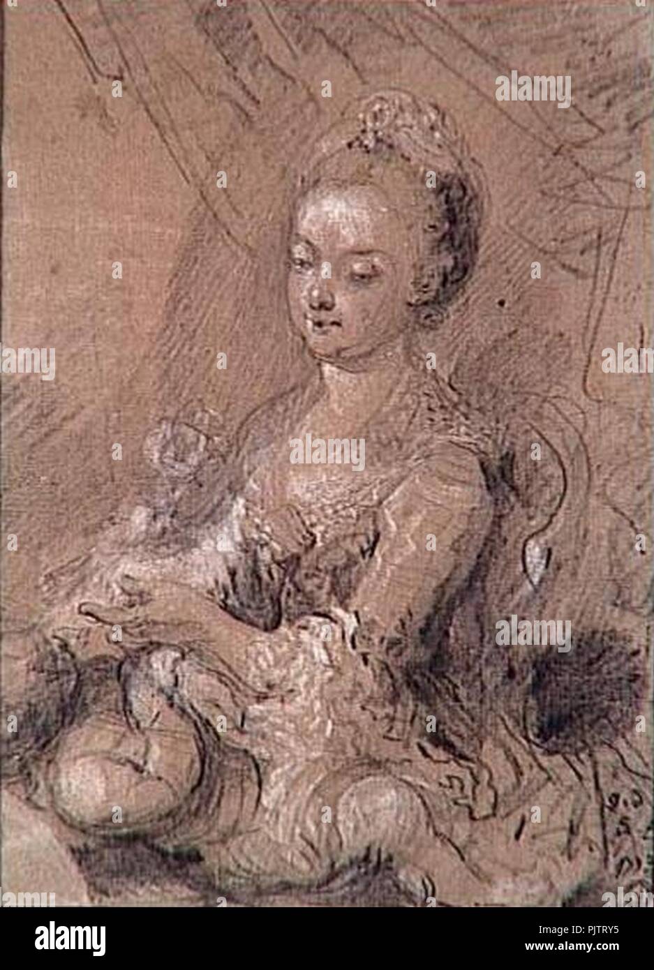 Bathilde d'Orléans avec son fils Louis Antoine Henri de Bourbon par Gabriel Jacques de Saint-Aubin. Stock Photo