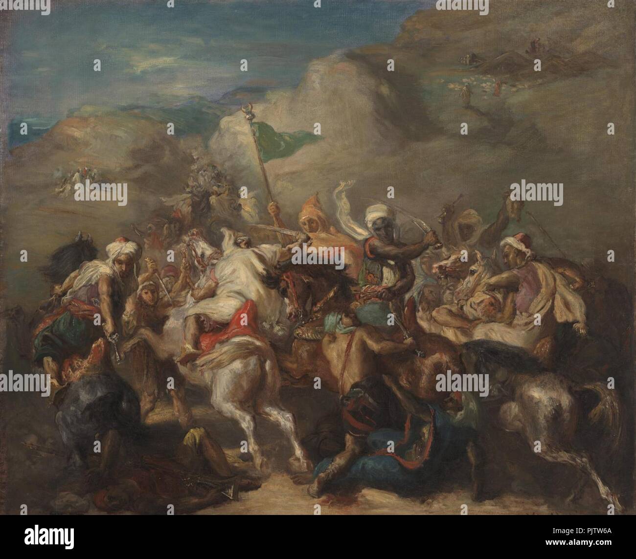 Battle of Arab Horsemen Around a Standard by Théodore Chassériau. Stock Photo