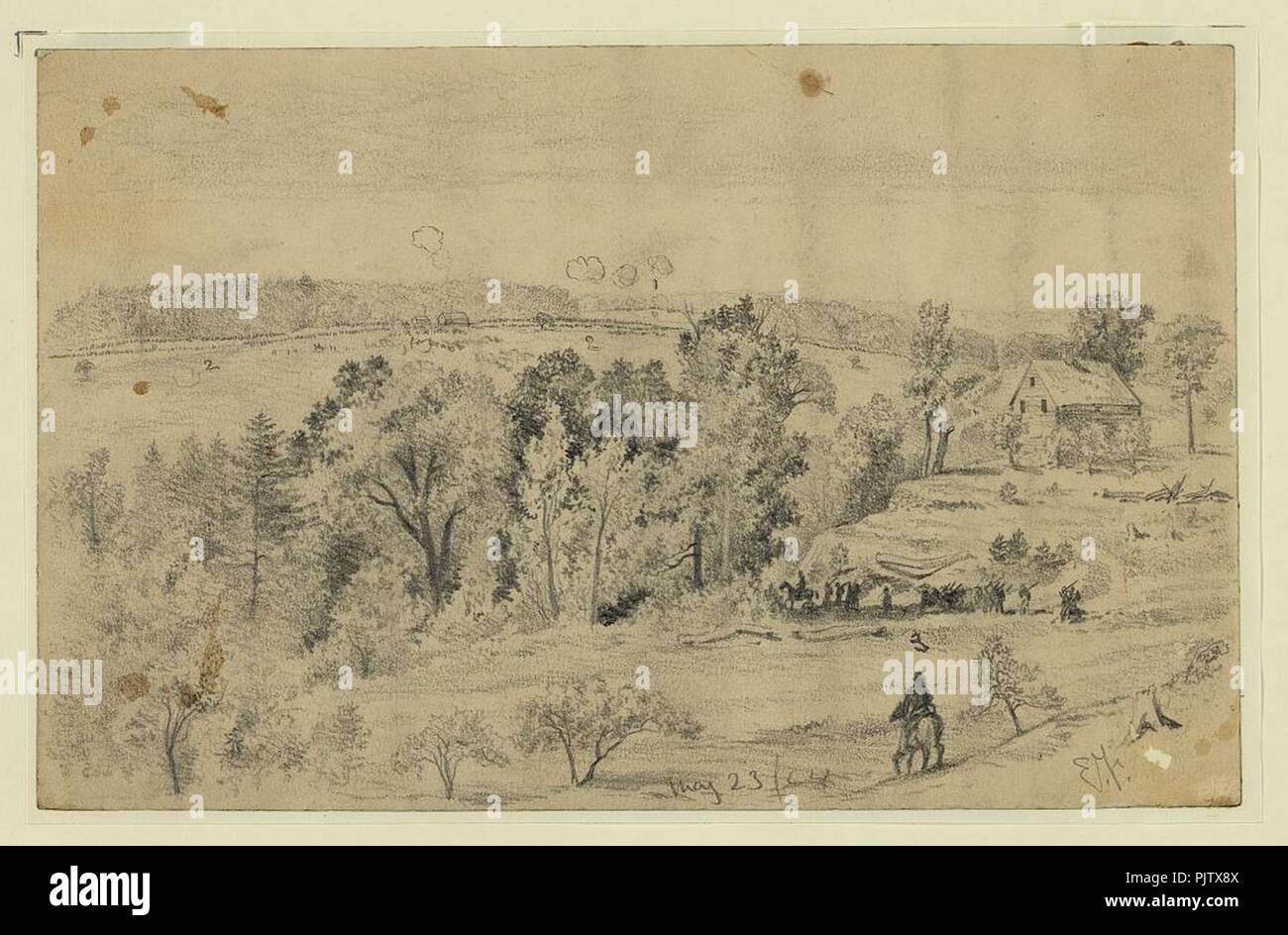 Battle of the North Anna, from the hill above Jerico Ford showing Confederate lines, Union line, and road to Jerico Ford, Virginia) - E.F Stock Photo
