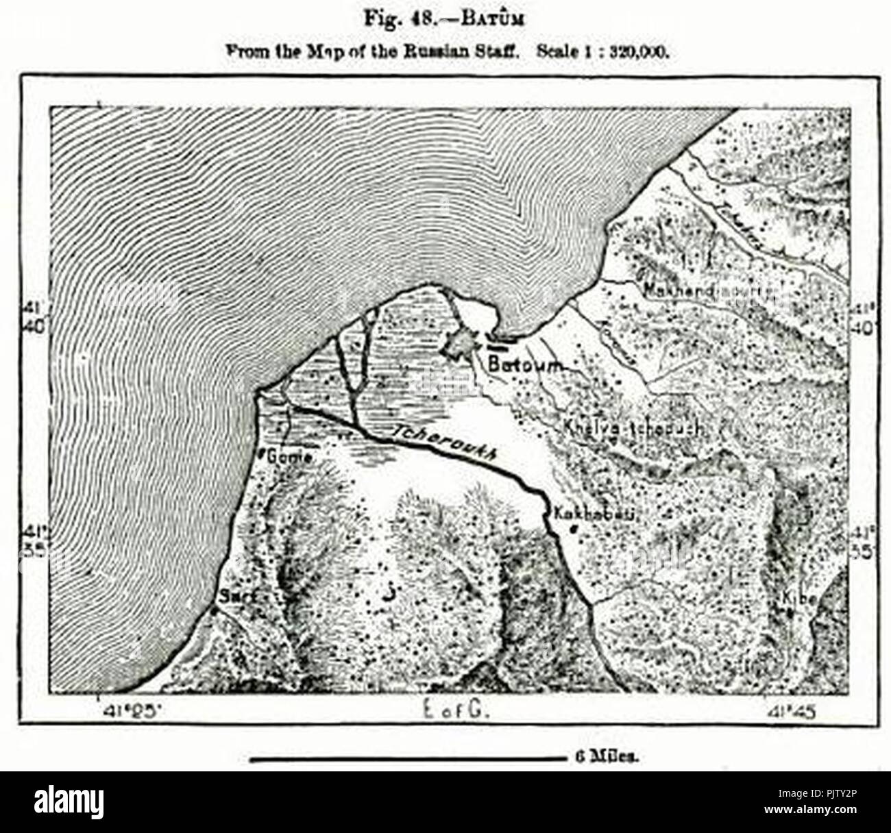 Batum map (Élisée Reclus). Stock Photo