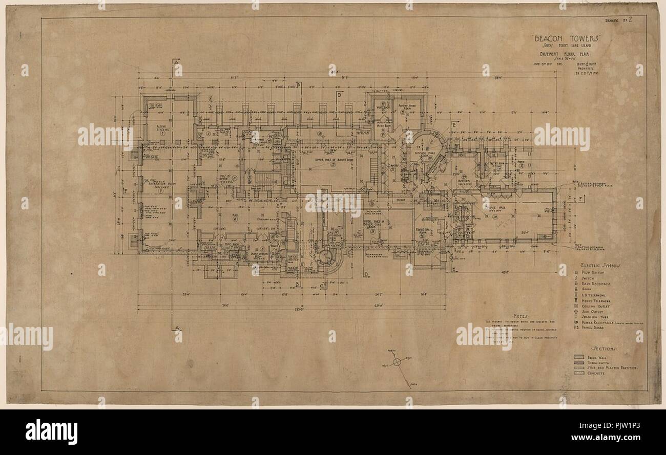 Beacon Towers, Sands Point, Long Island, New York. Basement floor plan