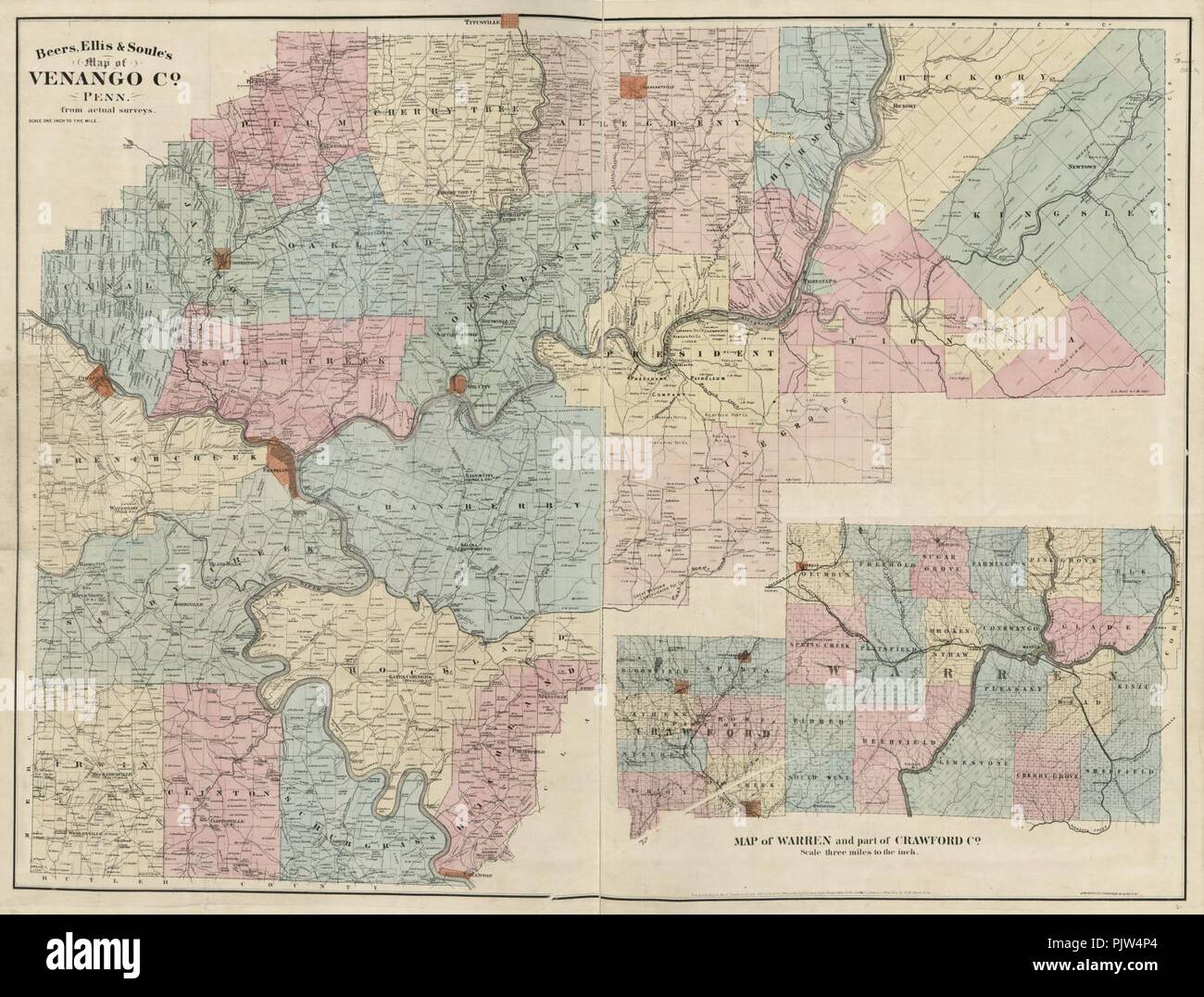 Beers, Ellis & Soule's map of Venango Co., Penn. - from actual surveys. Stock Photo