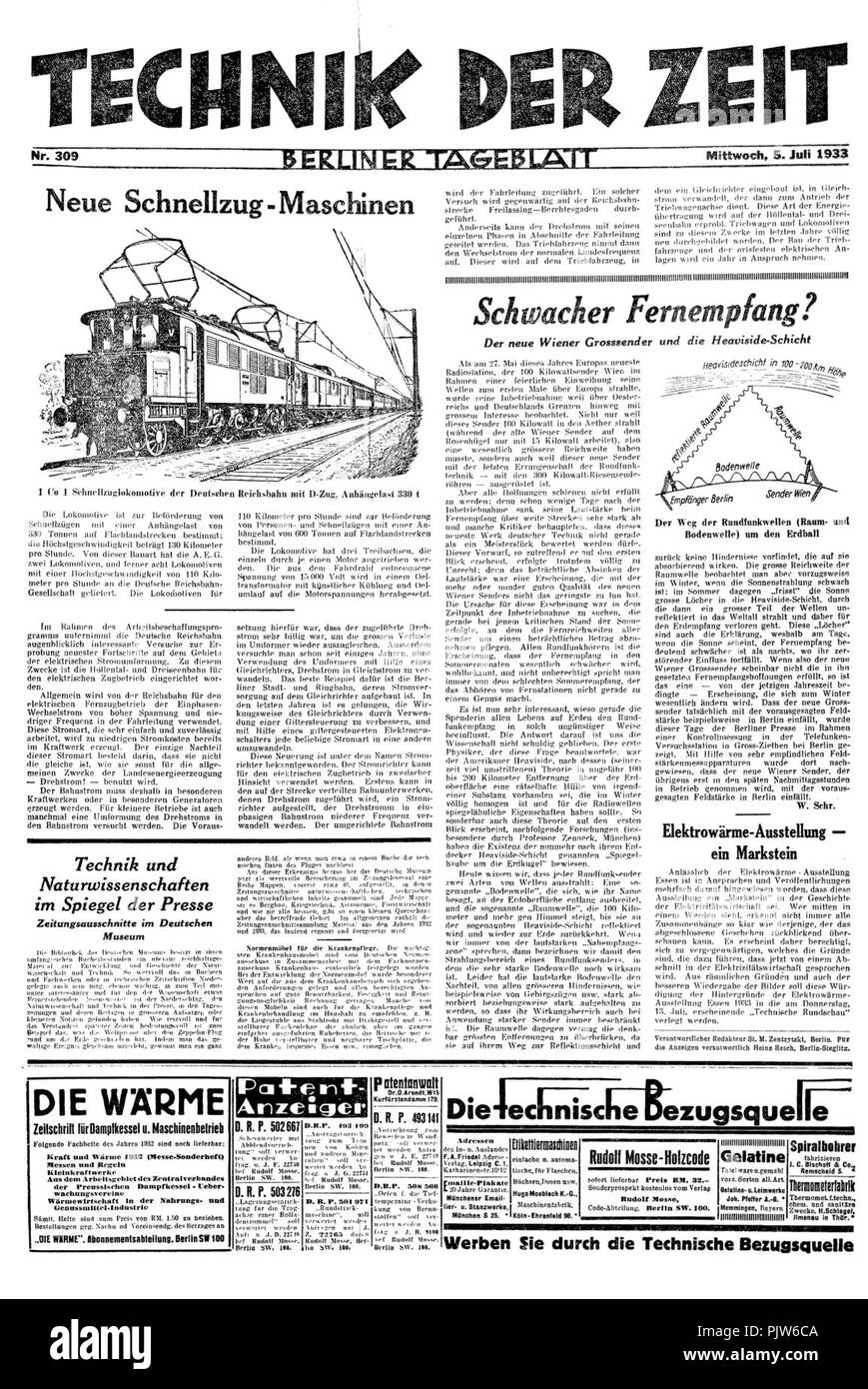 Beilage Technik der Zeit 1933-07-05. Stock Photo