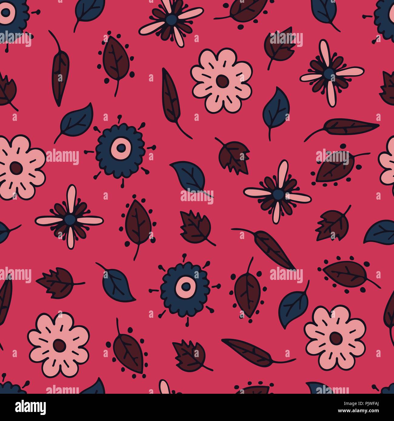 Flower hand-drawn seamless pattern with fantasy elements. Stock Vector
