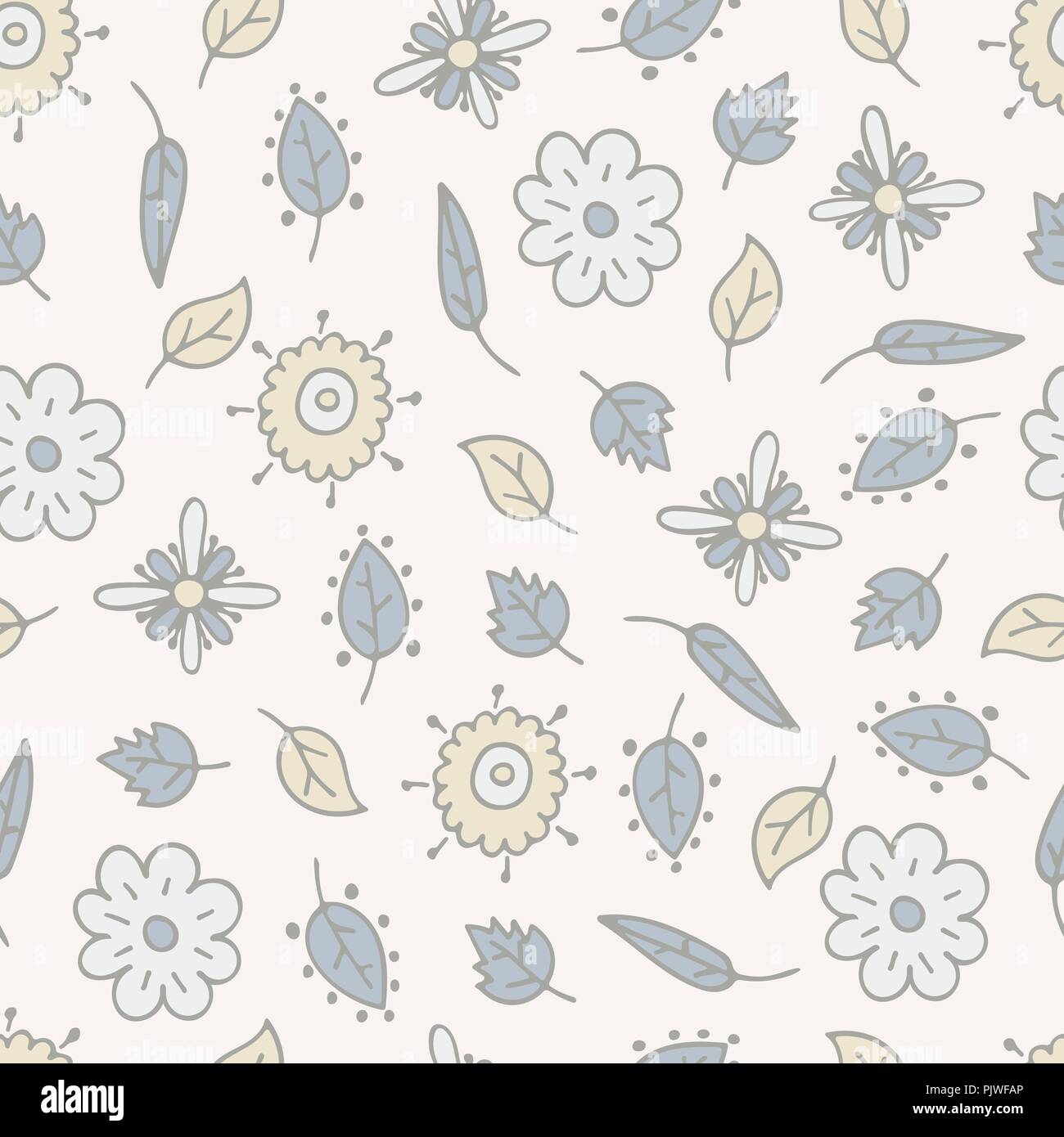 Flower hand-drawn seamless pattern with lovely fantasy elements. Stock Vector