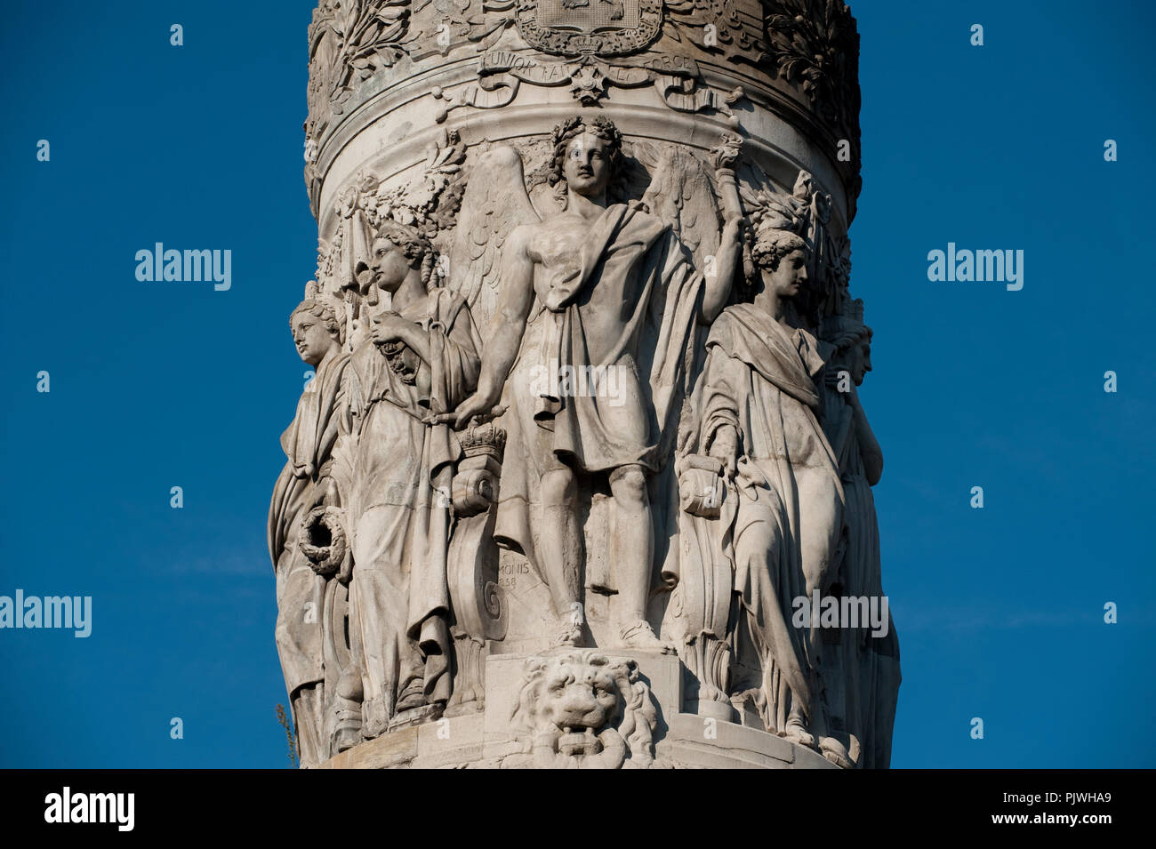 The statue of king Leopold I on the Colonne du Congres in Brussels (Belgium, 22/10/2011) Stock Photo