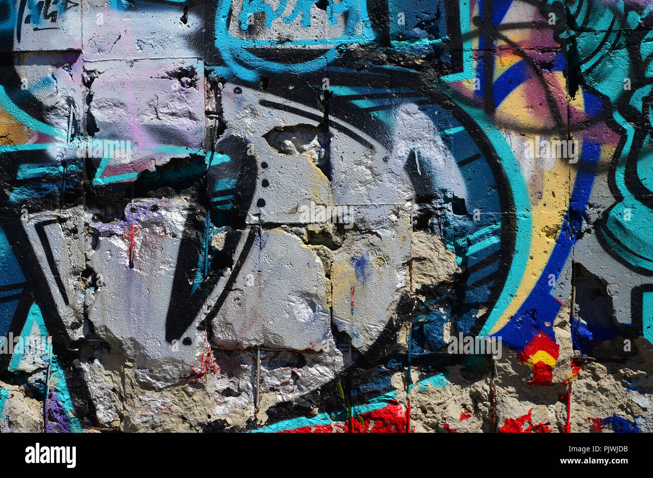 Fragment Of An Old Colored Graffiti Drawing On The Wall Background Image As An Illustration Of Street Art Vandalism And Wall Painting With Aerosol P Stock Photo Alamy