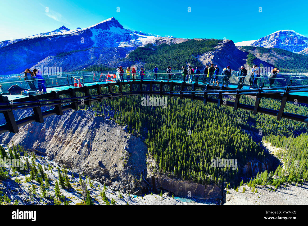 Tourists at Glacier Skywalk, Columbia Icefield Rocky Mountains, Jasper