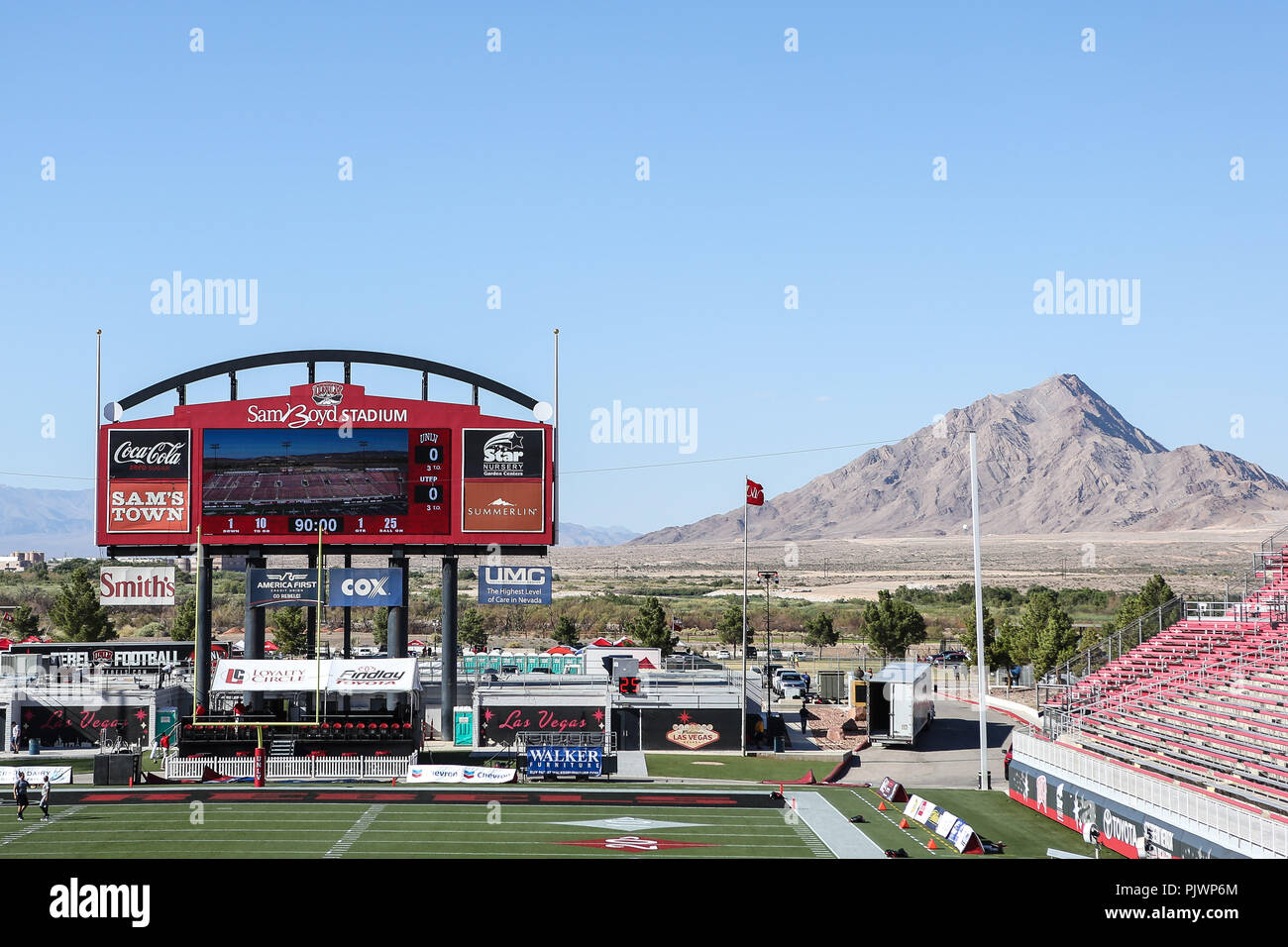 Nevada, USA. September 8, 2018: An interior view of Sam Boyd Stadium looking towards the mountains prior to the start of the NCAA football game featuring the UTEP Miners and the UNLV Rebels. Christopher Trim/CSM. Credit: Cal Sport Media/Alamy Live News Stock Photo