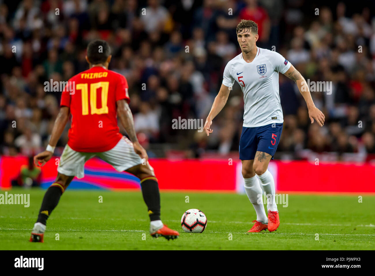 London, UK. 8th September 2018. John Stones of England during the UEFA Nation League, Group 4, League A match between England and Spain at Wembley Stadium, London, England on 8 September 2018. 8th Sep, 2018. Photo by Salvio Calabrese Credit: AFP7/ZUMA Wire/Alamy Live News Stock Photo
