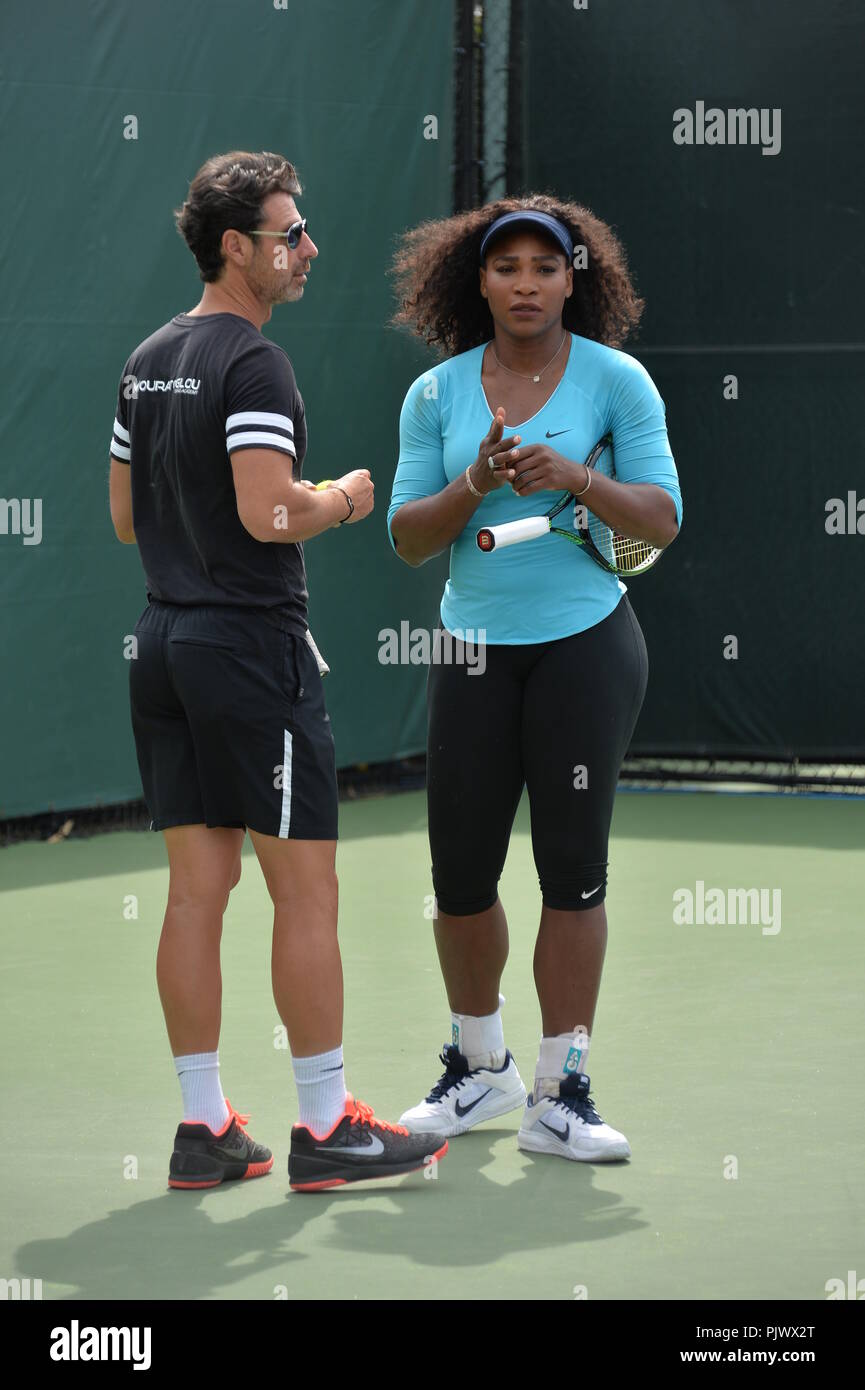 KEY BISCAYNE, FL MARCH 22 Serena Williams on the practice court with