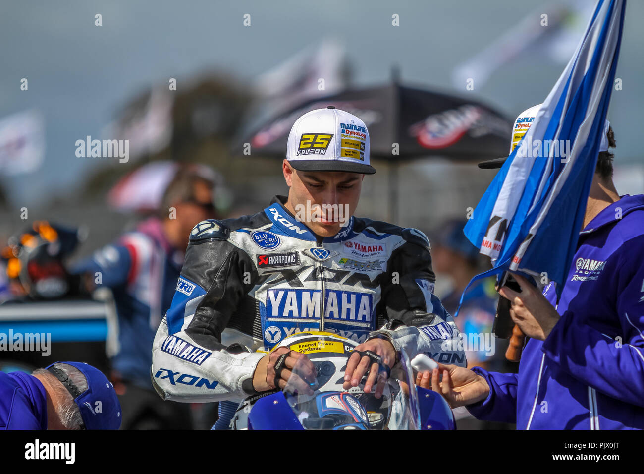 Victoria, Australia. 9th September 2018. #25 Daniel Falzon on his Yamaha YZF-R1- On the Grid ready for race One of two for round six of the ASBK Credit: brett keating/Alamy Live News Stock Photo
