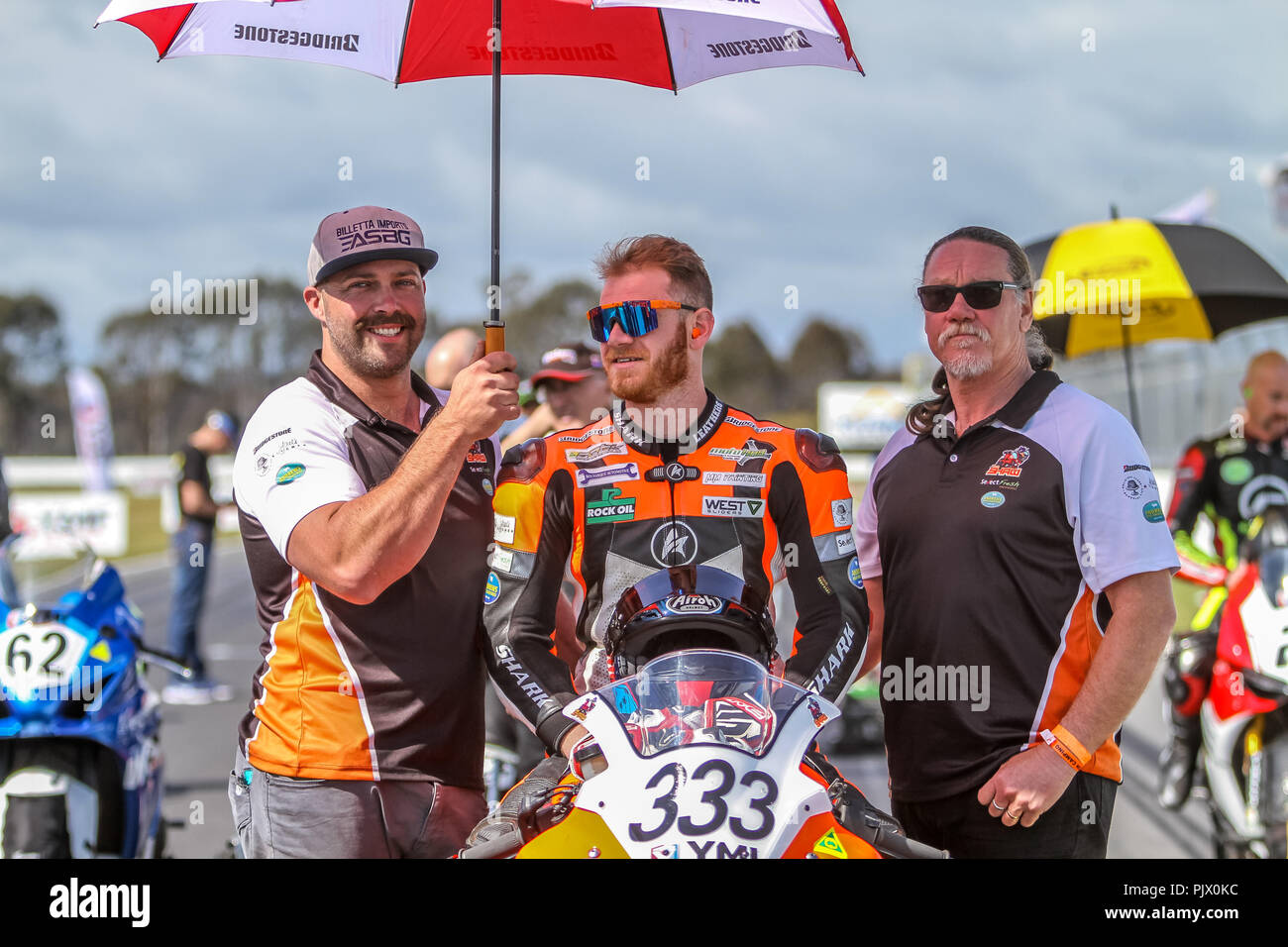 Victoria, Australia. 9th September 2018. #333 Yannis Shaw on his Kawasaki ZX-10R On the Grid ready for race One of two for round six of the ASBK Credit: brett keating/Alamy Live News Stock Photo