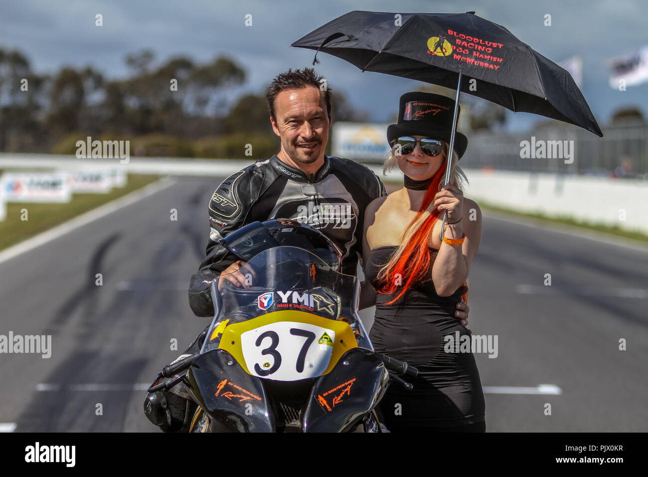 Victoria, Australia. 9th September 2018. #37 Hamish McMurray on his Kawasaki ZX-10R  On the Grid ready for race One of two for round six of the ASBK Credit: brett keating/Alamy Live News Stock Photo