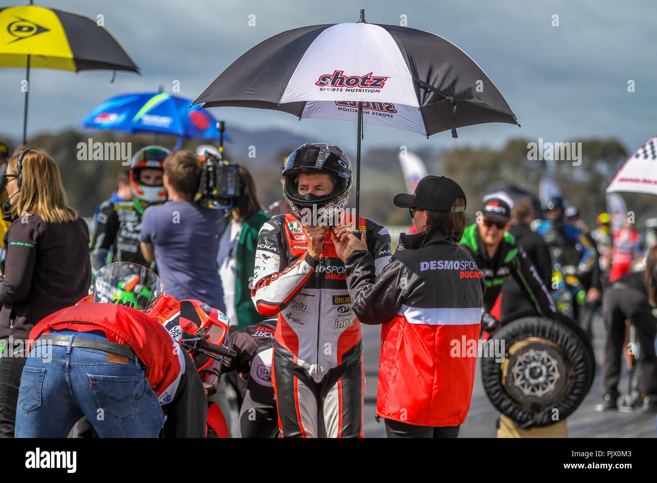 Victoria, Australia. 9th September 2018. #21 Troy Bayliss On the Grid ready for race One of two for round six of the ASBK Credit: brett keating/Alamy Live News Stock Photo
