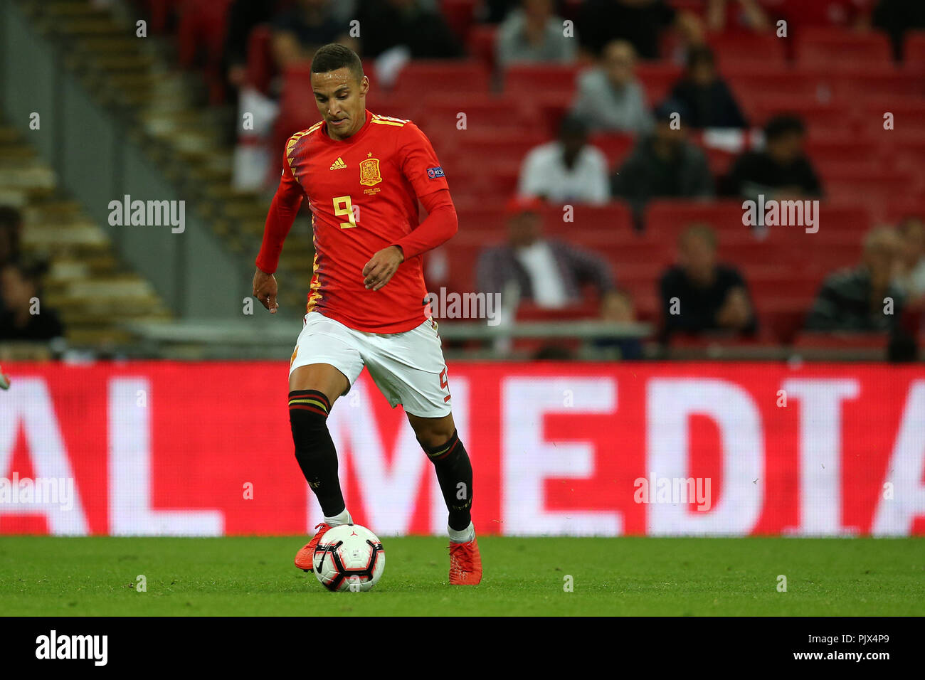 London, UK. 08th Sep, 2018. Rodrigo of Spain in action.UEFA Nations league A, group 4 match, England v Spain at Wembley Stadium in London on Saturday 8th September 2018. Please note images are for Editorial Use Only. pic by Andrew Orchard/Alamy Live news Credit: Andrew Orchard sports photography/Alamy Live News Stock Photo