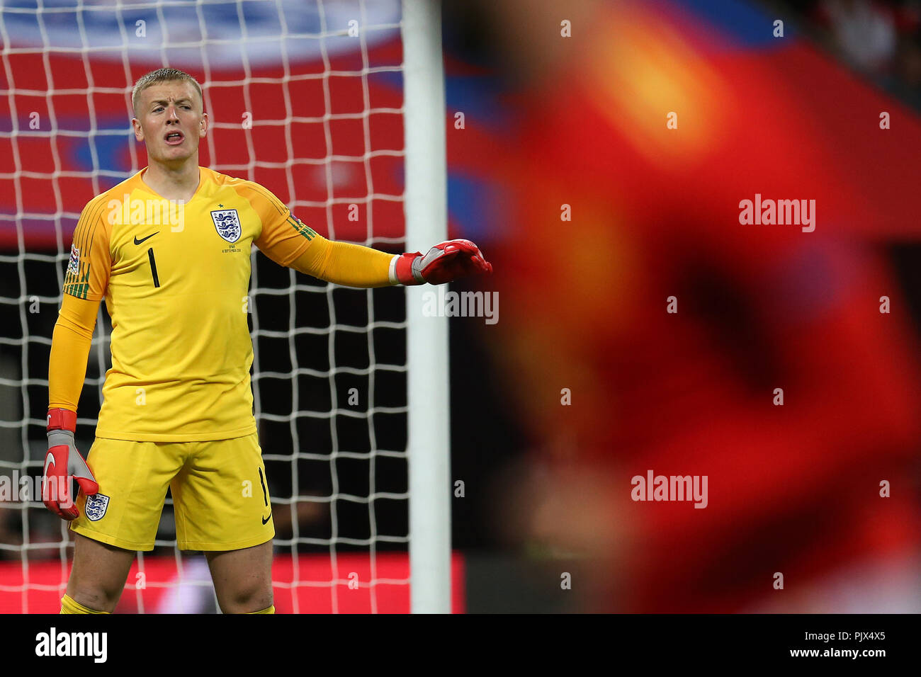 London, UK. 08th Sep, 2018. Jordan Pickford, the goalkeeper of England. UEFA Nations league A, group 4 match, England v Spain at Wembley Stadium in London on Saturday 8th September 2018. Please note images are for Editorial Use Only. pic by Andrew Orchard/Alamy Live news Credit: Andrew Orchard sports photography/Alamy Live News Stock Photo