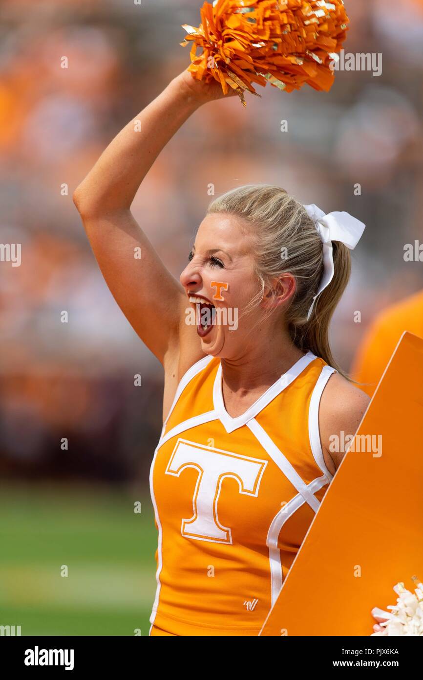 Knoxville, USA. 8 September 2018: Tennessee Volunteers cheerleader during the NCAA football game between the University of Tennessee Volunteers and the East Tennessee State University Buccaneers in Knoxville, TN Credit: Cal Sport Media/Alamy Live News Stock Photo