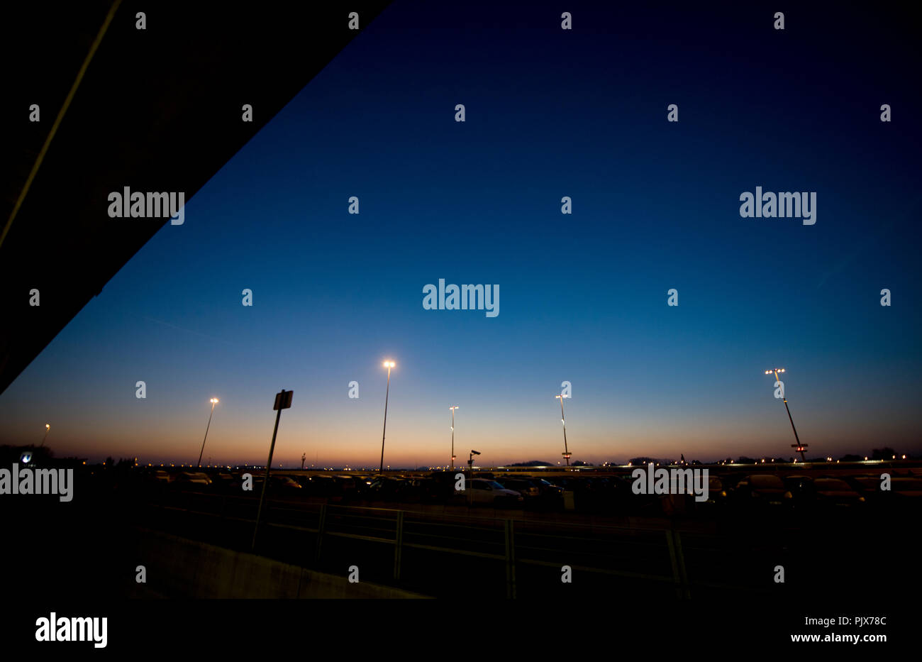 Sunset over the Brussels South Charleroi Airport in Gosselies (Belgium