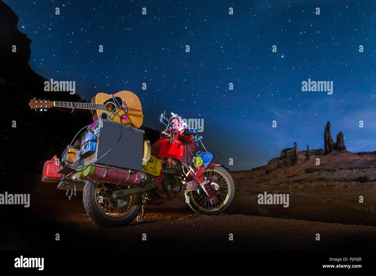 Motorcycle on rock climbing route, Canyonlands National Park, Moab