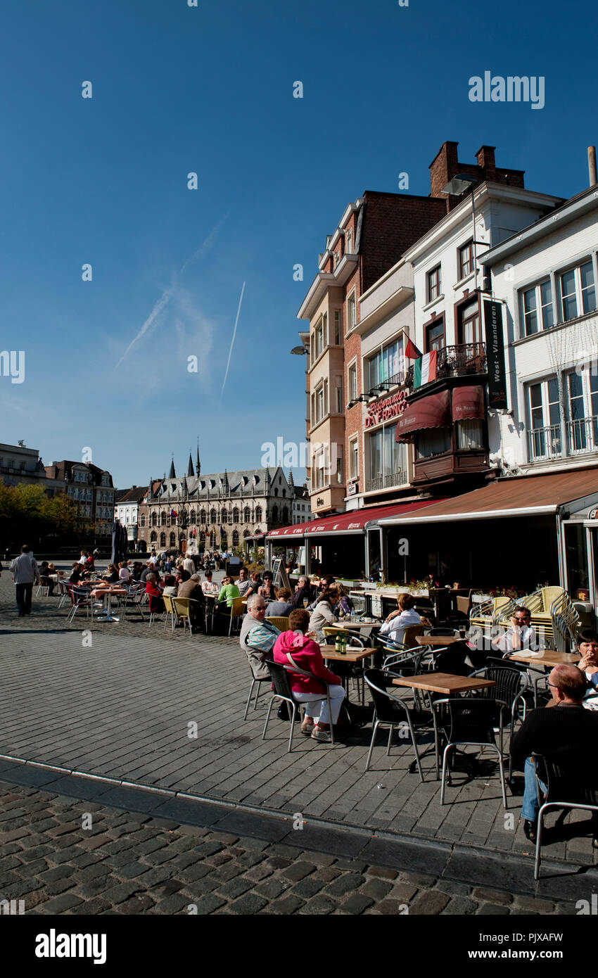 The Grote Markt, central square in Kortrijk (Belgium, 20/09/2008 Stock
