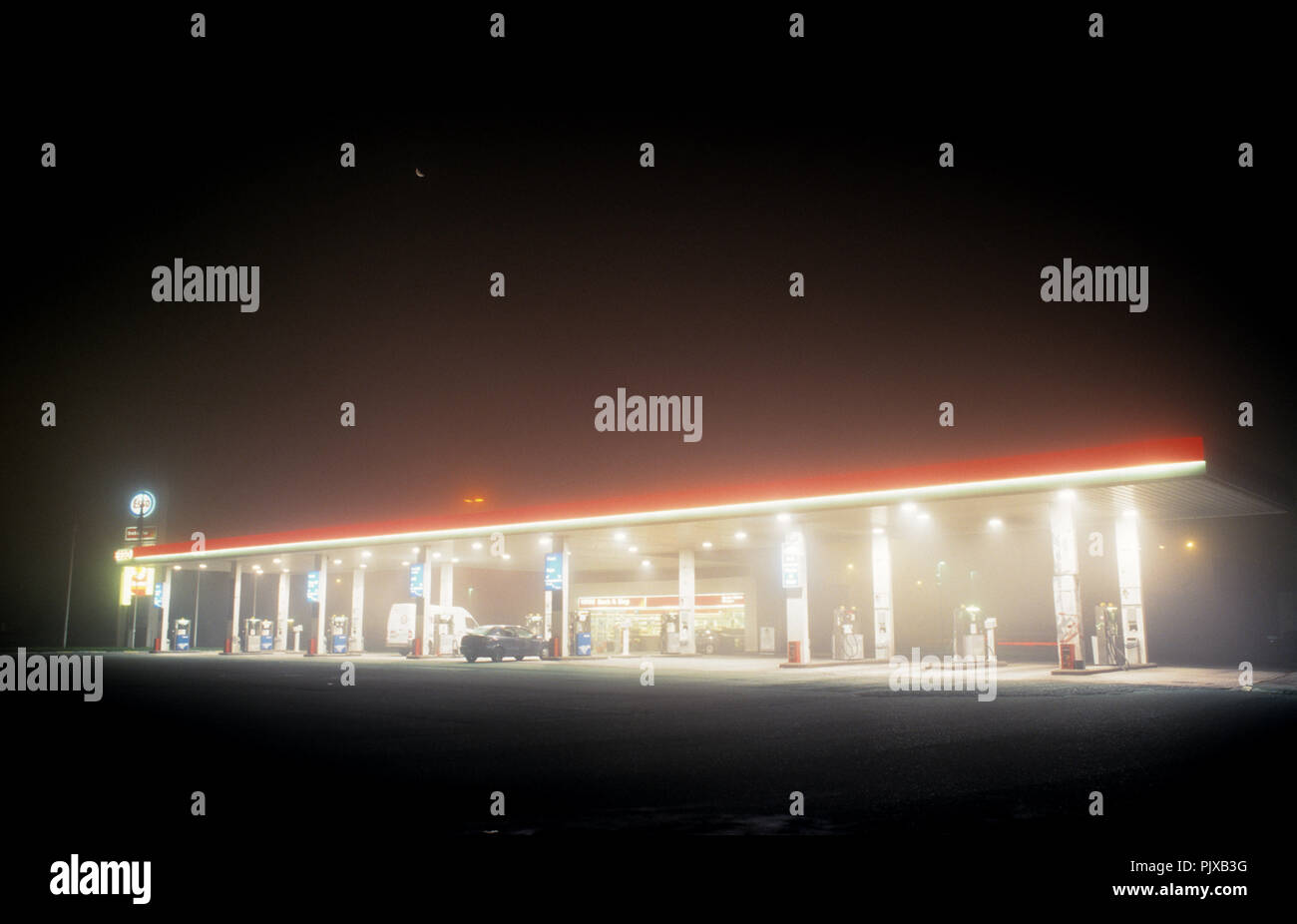 Esso fuel station in Belgium at night (19/09/2003) Stock Photo