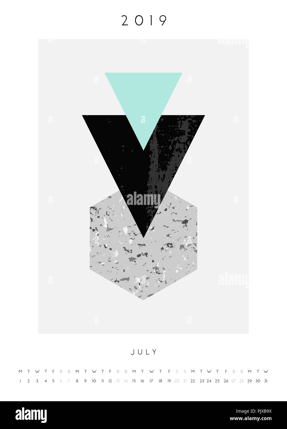 Printable a4 size june 2019 calendar template abstract composition