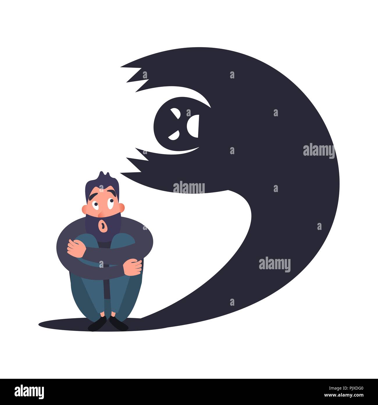 Panic attack and anxiety disorder concept frightened man sitting and