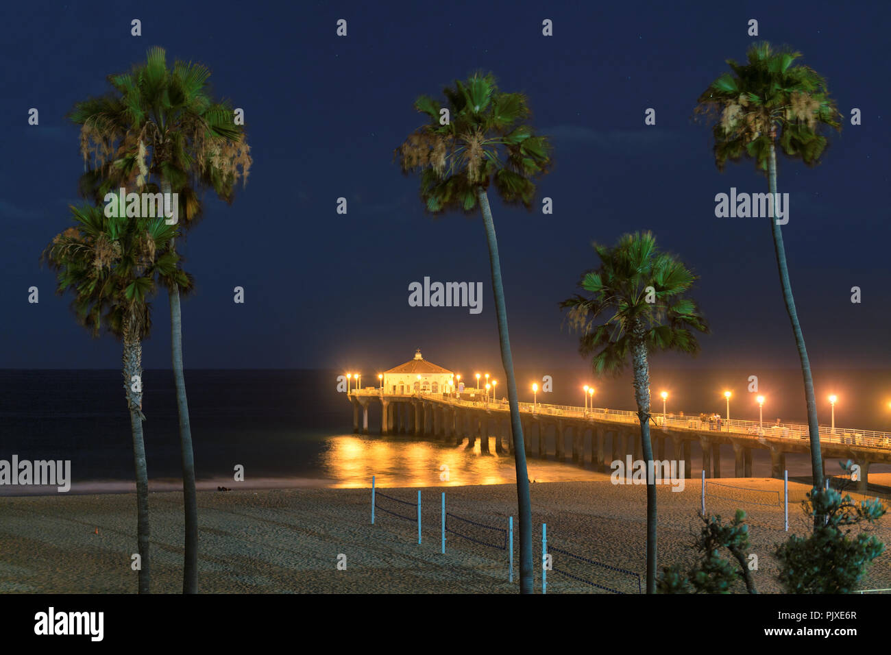 Manhattan Beach at Night in California, Los Angeles. Stock Photo