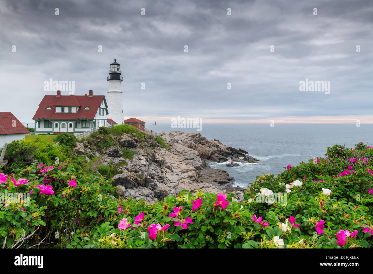 Portland Head Lighthouse, New England, Maine. Stock Photo