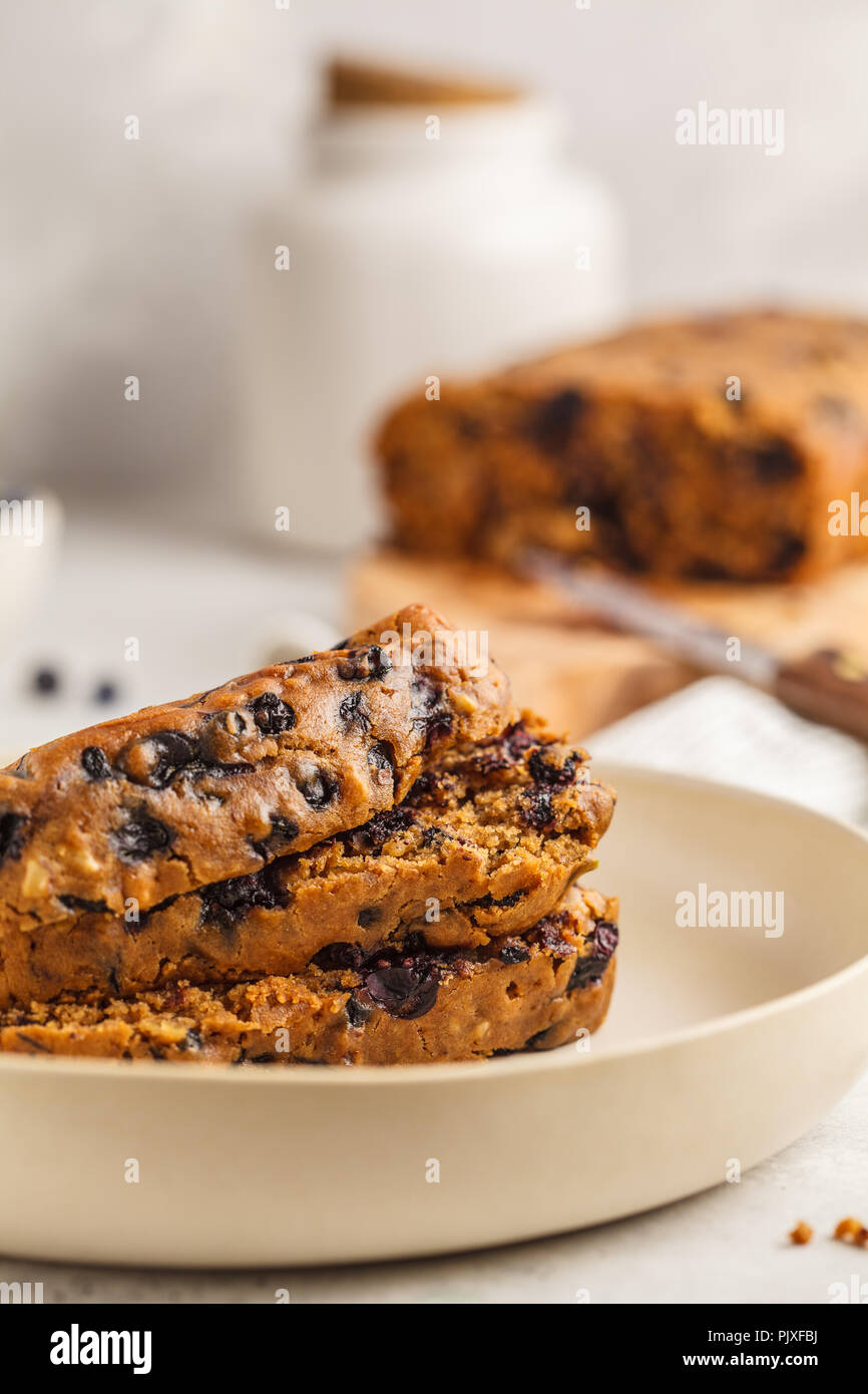 Vegan blueberry bread (cake). White background, healthy vegan dessert ...