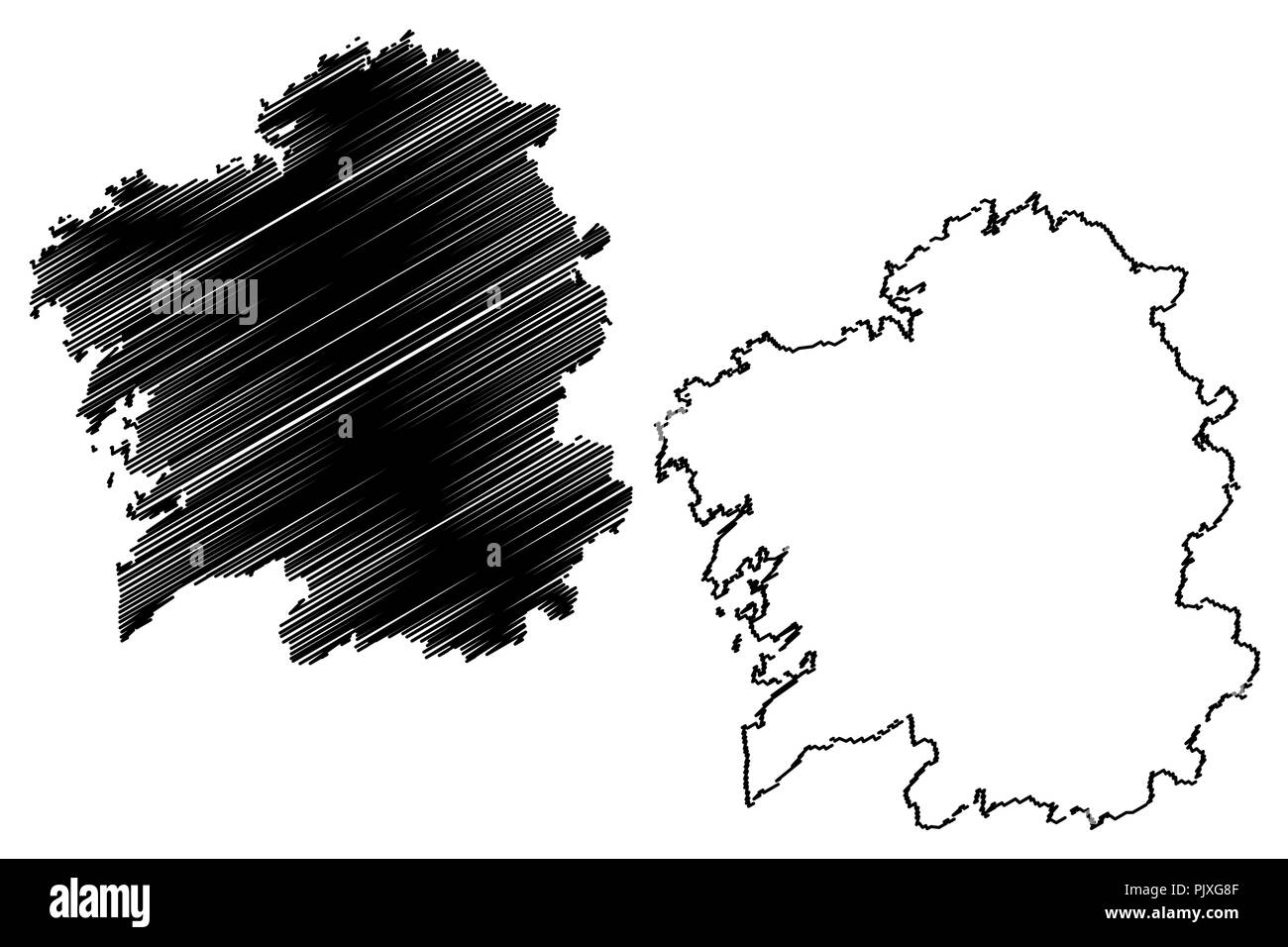 Galicia (Kingdom of Spain, Autonomous community) map vector illustration, scribble sketch Galicia (Spain) map Stock Vector