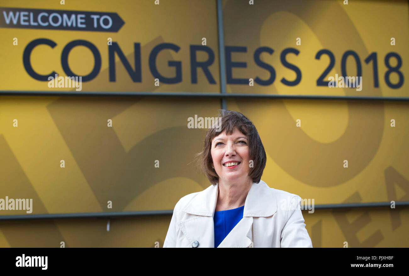 TUC General secretary Frances O'Grady arrives ahead of the TUC conference in Manchester, as the trade union movement is preparing to throw its weight behind a public vote on the final Brexit deal amid warnings the UK is going to 'crash out' of the EU. Stock Photo