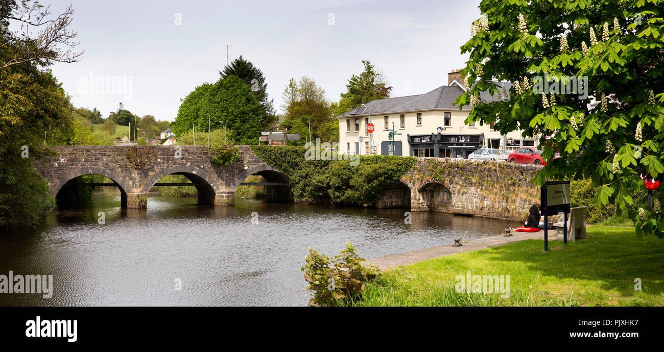 Ireland, Co Leitrim, Ballinamore, road bridge over Ballinamore Canal on Shannon-Erne Blueway, panoramic Stock Photo