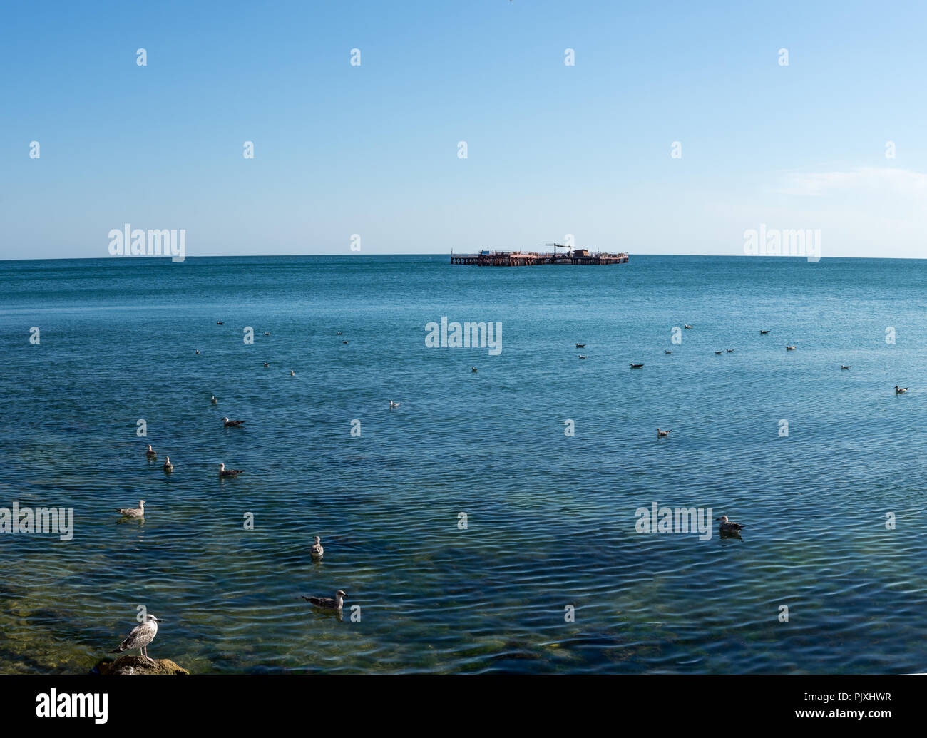 View of Black Sea shellfish farm in Bulgaria Stock Photo