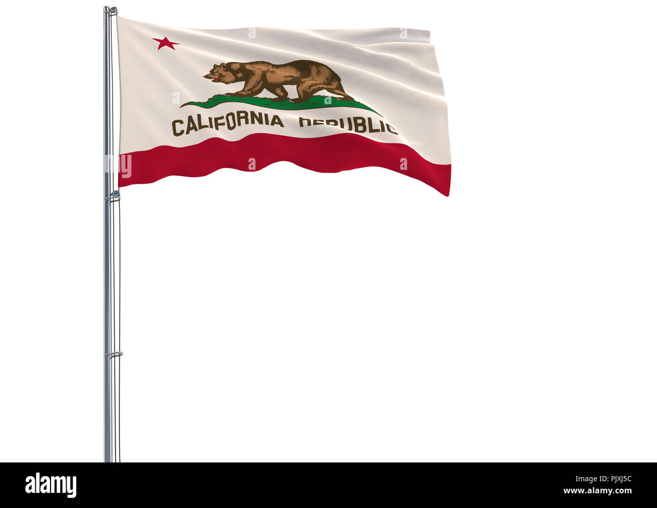 Isolated flag of the US state of California is flying in the wind, 3d ...