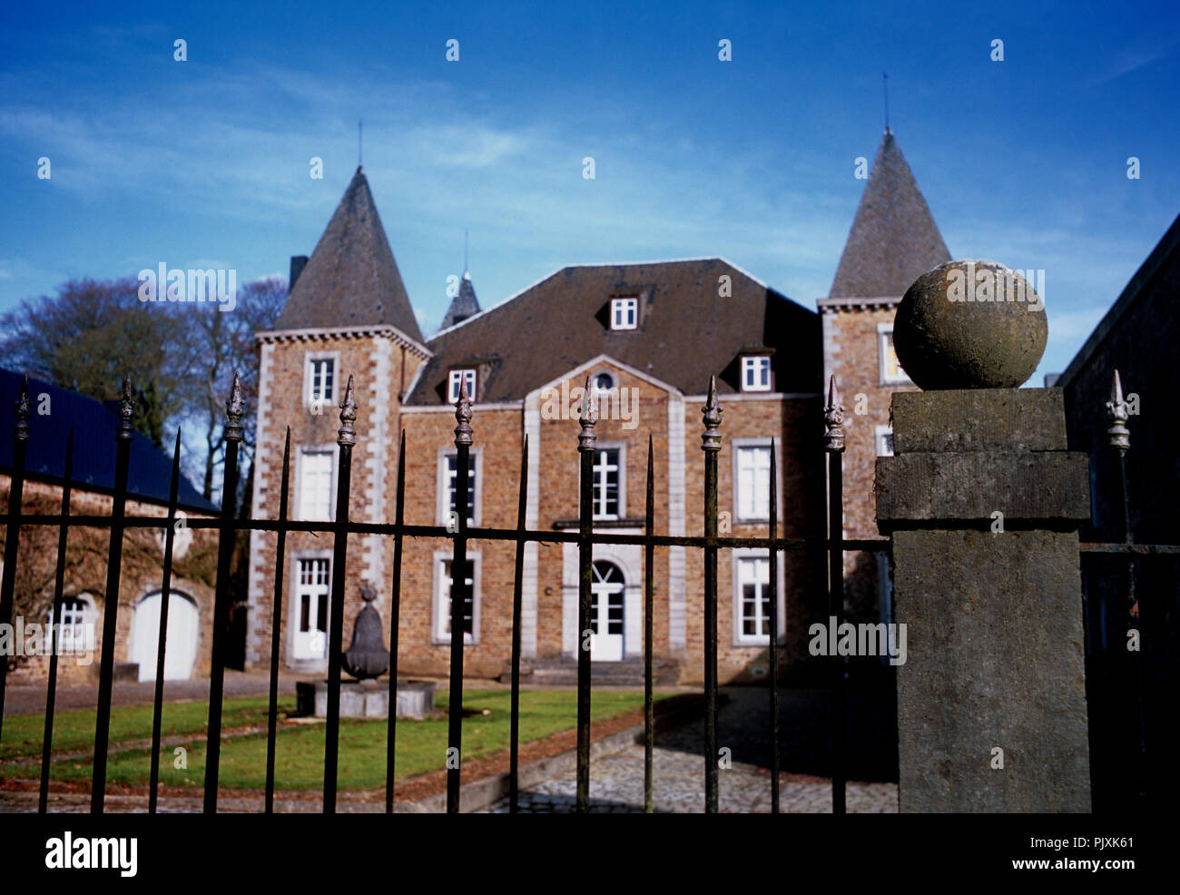 The Château de Champignac or Château de Skeuvre in Natoye (Belgium, 27/02/2010) Stock Photo