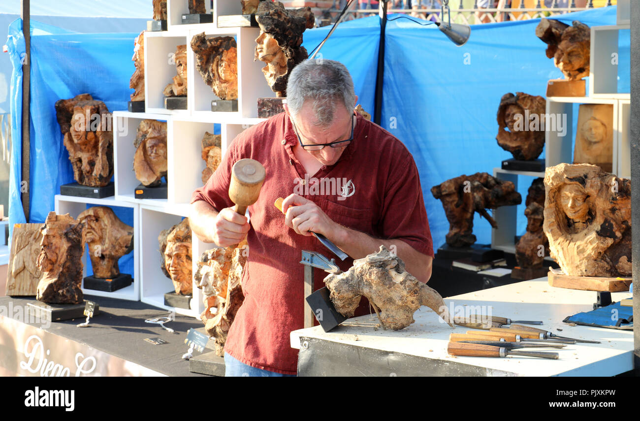 Wood sculptor at work Stock Photo Alamy