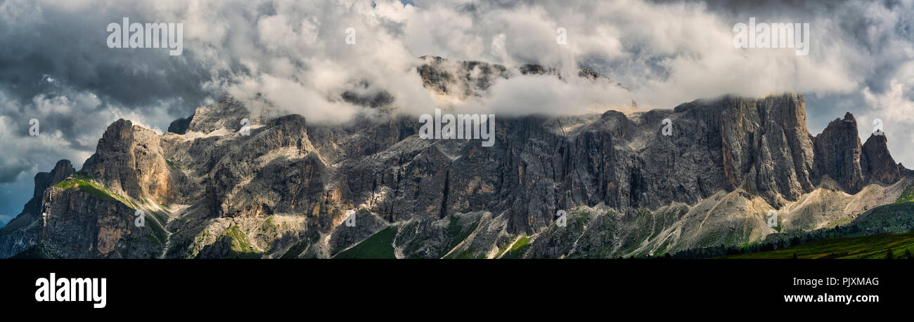Landscape of mountains of Alta Badia in the Dolomites in wet season, Trentino-Alto Adige - Italy Stock Photo