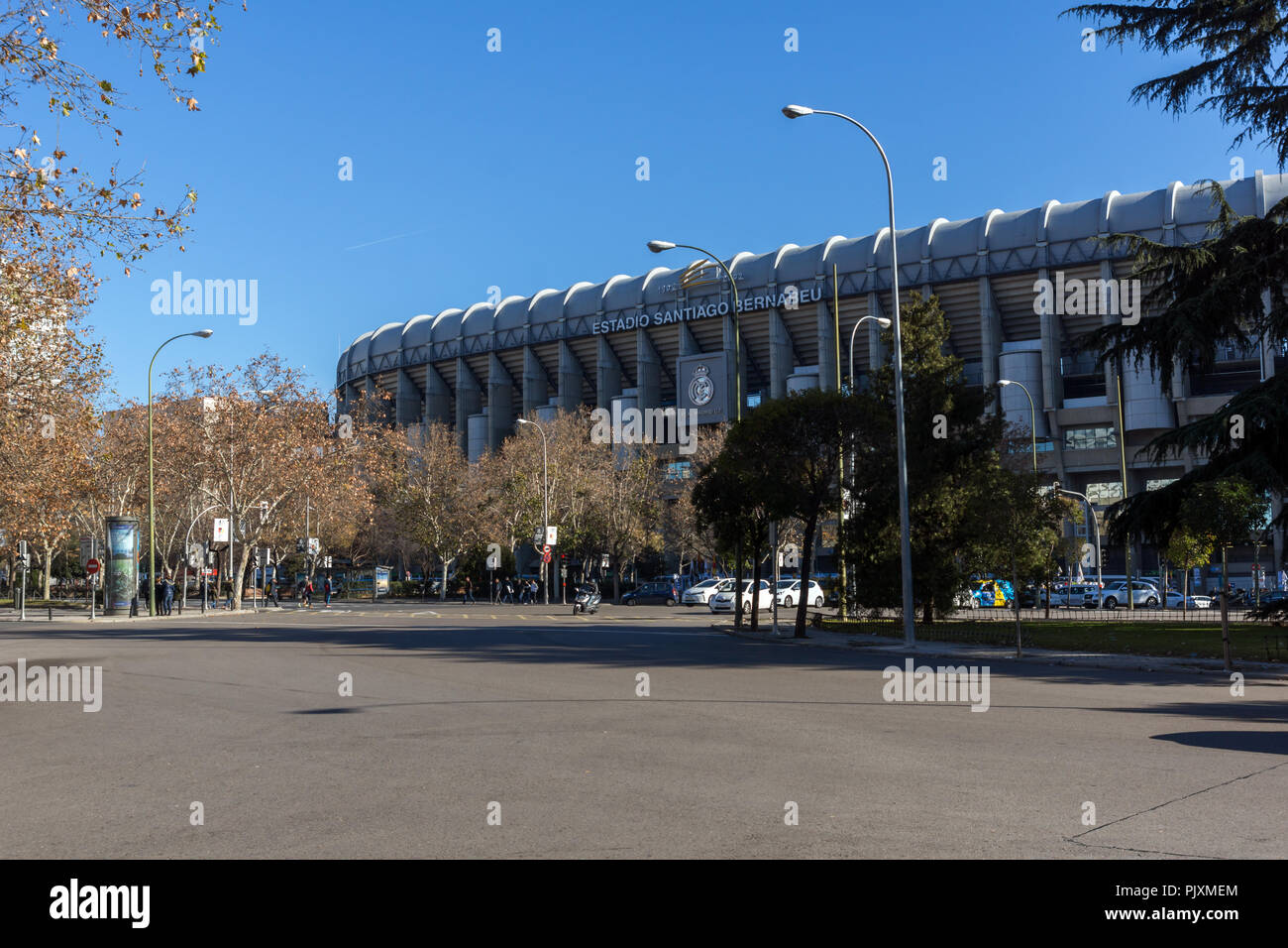 MADRID, SPAIN - JANUARY 21, 2018:  Outside view of Santiago Bernabeu Stadium in City of Madrid, Spain Stock Photo