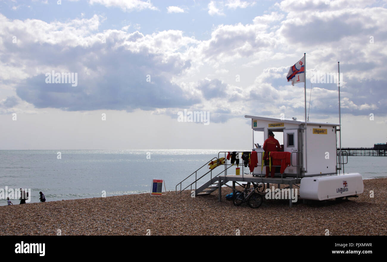 Lifeguard hut on Hastings beach East Sussex Stock Photo
