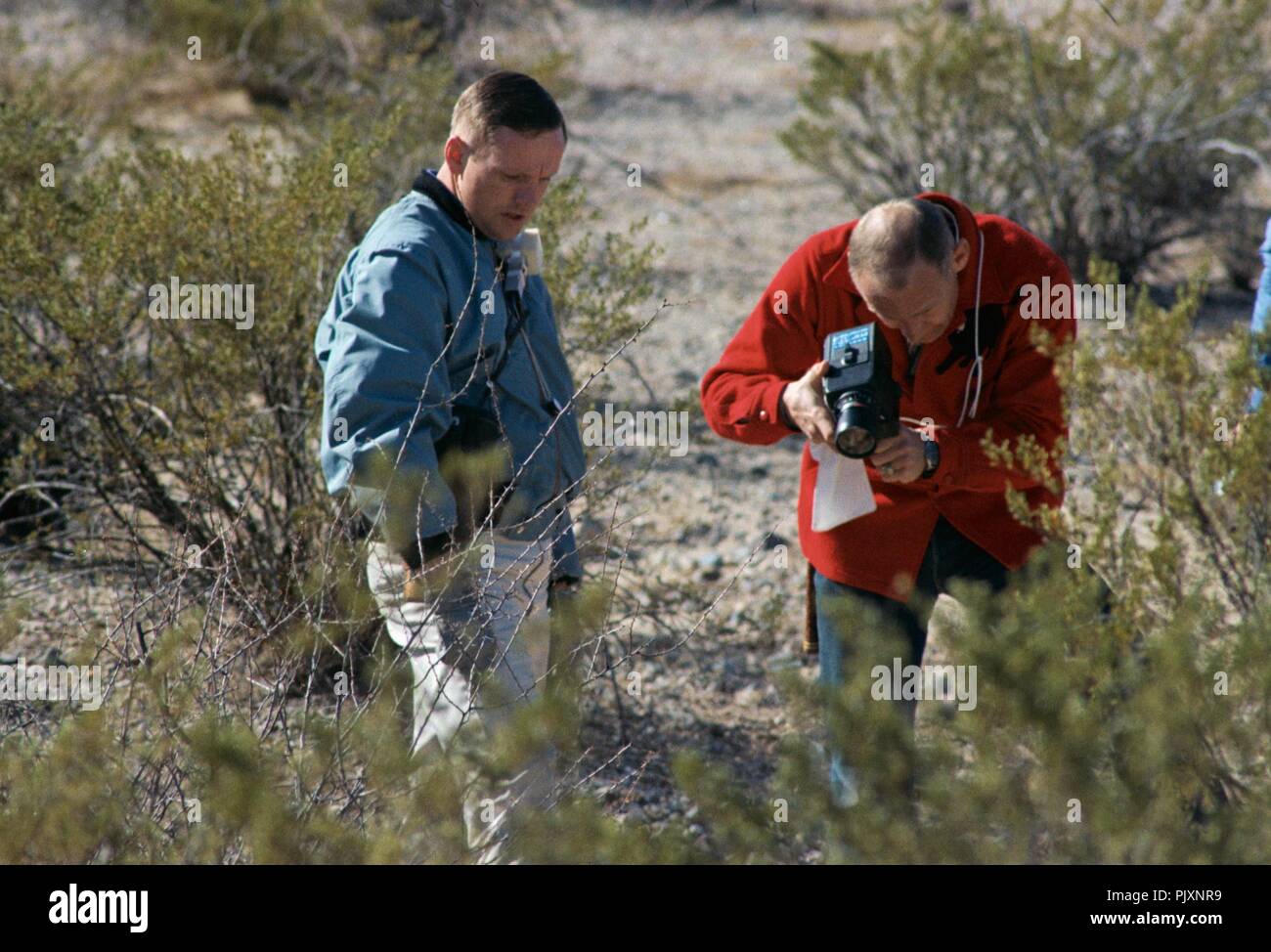 Sierra Blanca, TX - (FILE) -- Apollo 11 astronauts Neil Armstrong & Buzz Aldrin participate in a geology field trip at Sierra Blanca, Texas  as part of their training for their upcoming mission to land on the Moon on Monday, February 24, 1969 Credit: NASA via CNP /MediaPunch Stock Photo