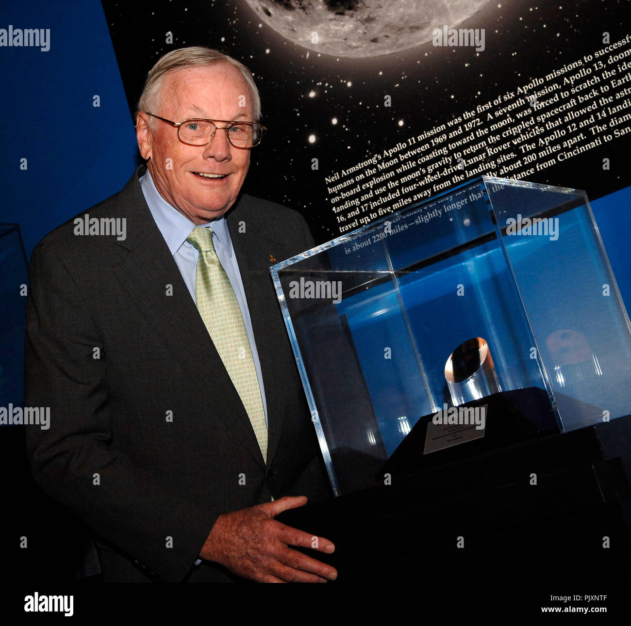 NASA Administrator Michael Griffin presented the NASA Ambassadors of Exploration award to Neil Armstrong (pictured).  Armstrong recived the award that includes a moon rock to recognize the sacrifices and dedication of the astronauts and others who were part of the Mercury, Gemini and .Apollo programs. A former naval aviator and NASA test pilot and Apollo 11 commander, Armstrong was the first human to ever land a spacecraft on the moon and the first to step on the lunar surface.  Armstrong's award will be displayed at the Cincinnati Museum Center at Union Terminal.   Tuesday, April 18, 2006.  C Stock Photo