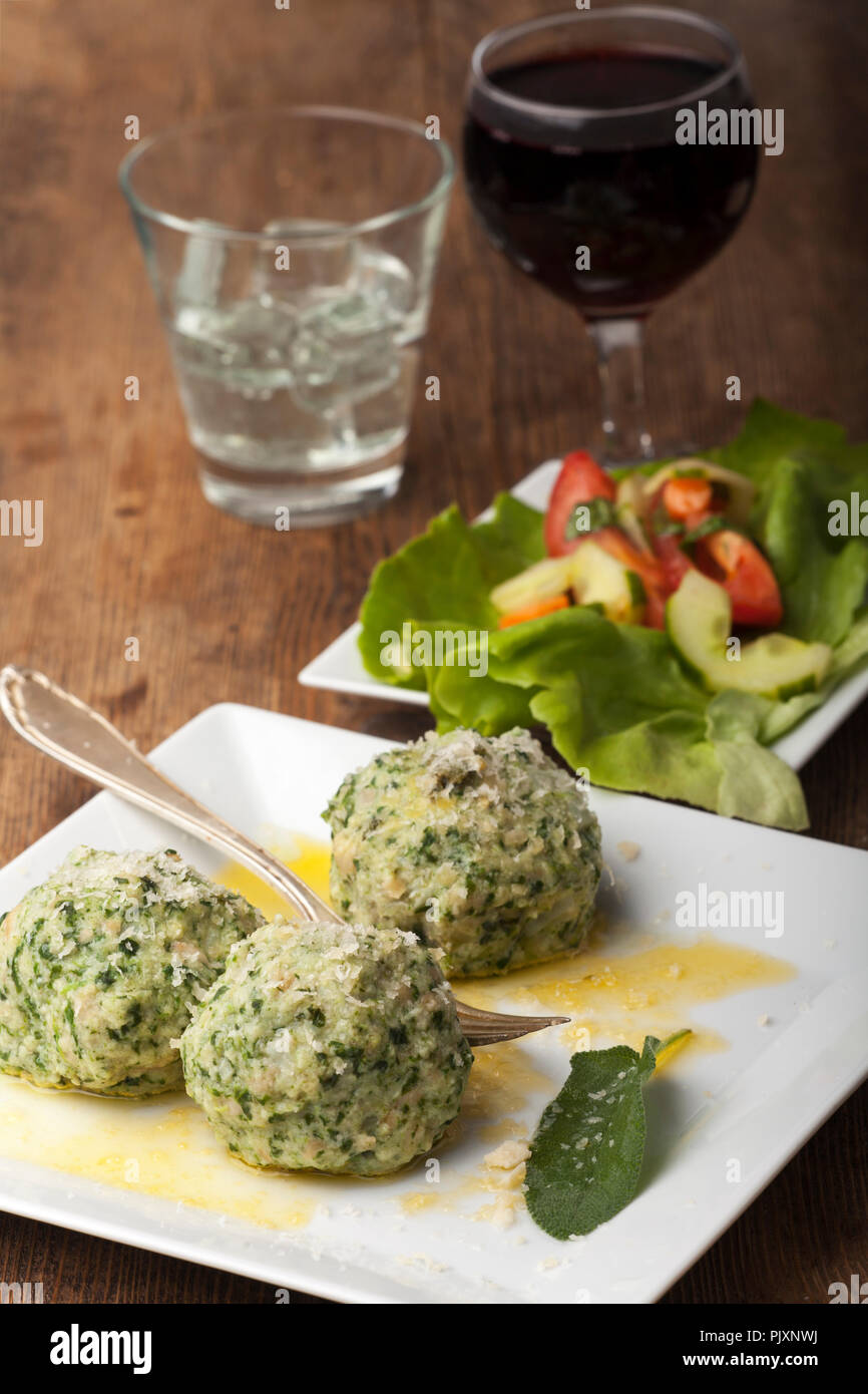 south tyrolean spinach dumplings in butter Stock Photo