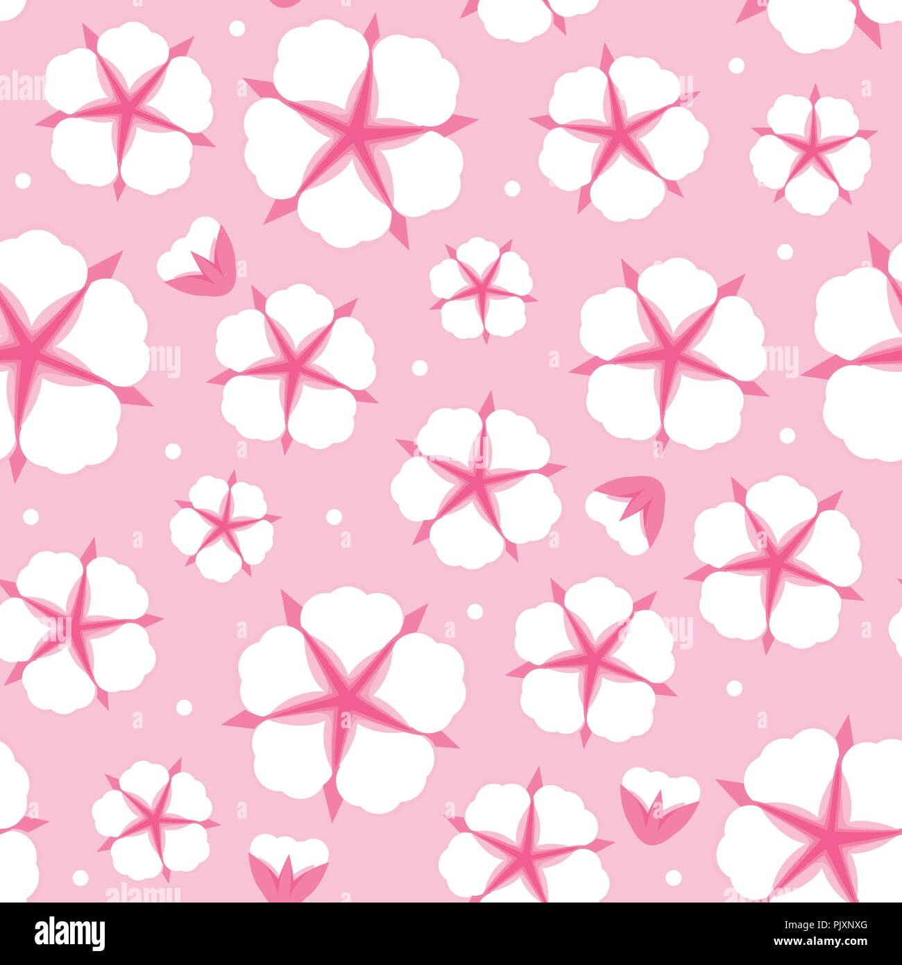 Cotton flower Seamless pattern. Flat style cute colorful background. Vector illustration. Stock Vector