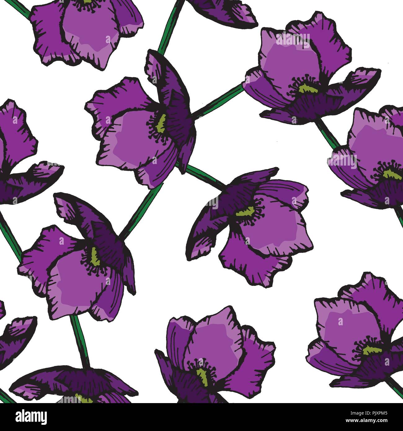 purple floral hand drawn pattern background vector illustration Stock Vector