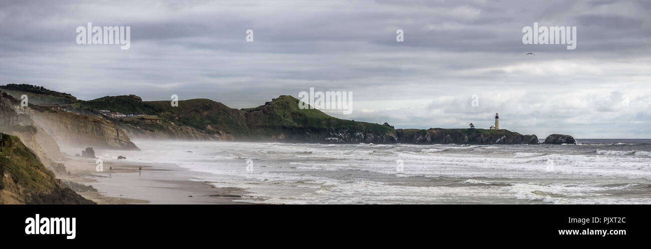 Panoramic landscape of Starfish Cove and Yaquina Head Outstanding natural Area State Park, Oregon Coast, Newport, USA. Stock Photo