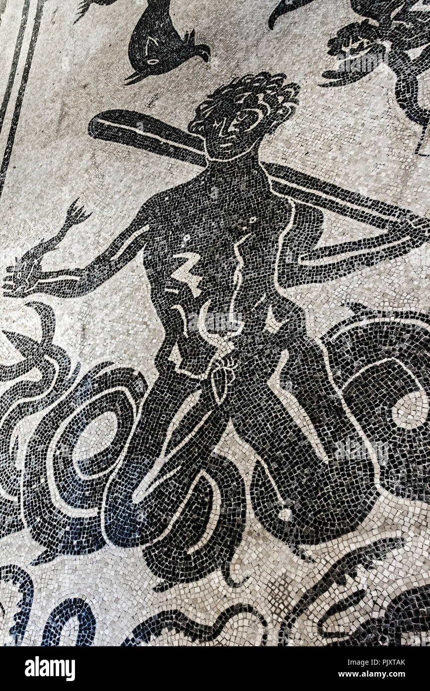 God Neptune Mosaic Womans Bath Herculaneum Italy Stock Photo