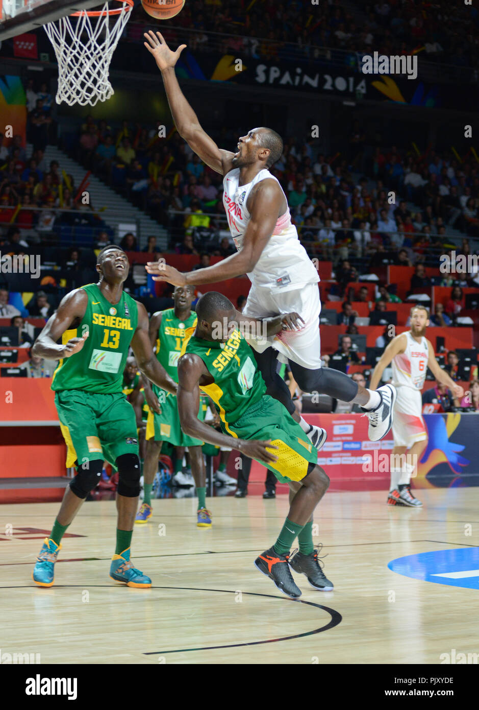 Serge Ibaka (Spain) scoring against Senegal. Basketball World Cup 2014 Stock Photo